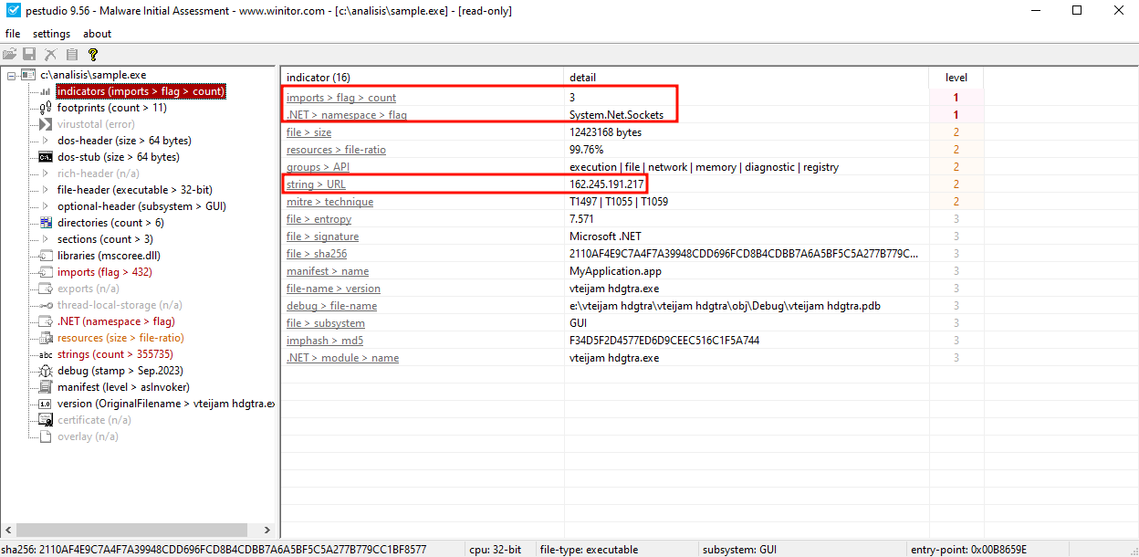 PEStudio Indicators alt text