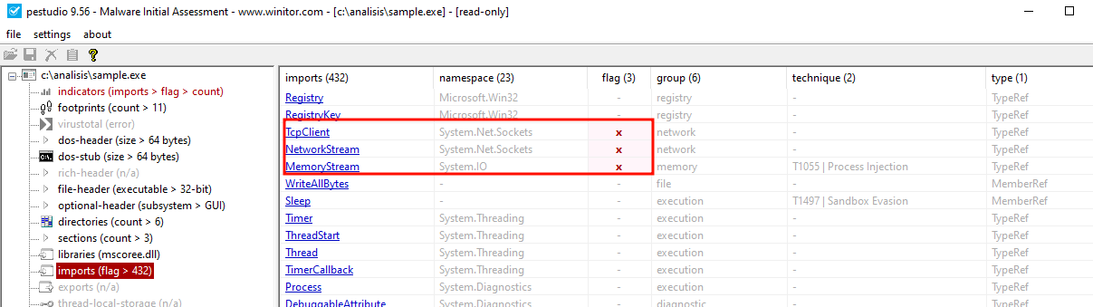 PEStudio Imports alt text